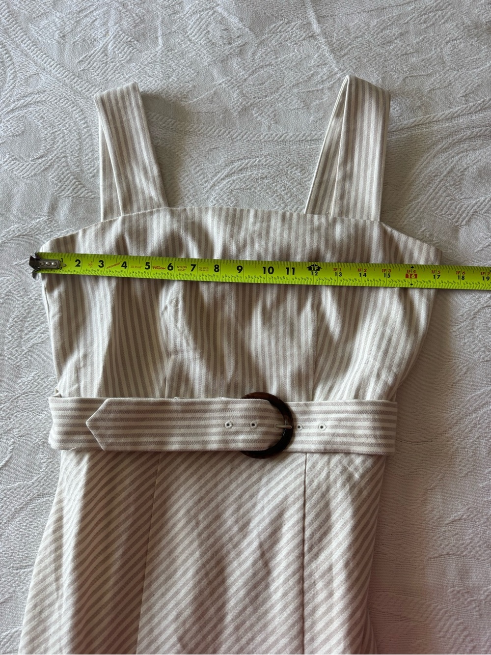 Ann Taylor Sz 6 Linen Blend Stripe Belted Midi Dress Vacation Coastal Beach - Picture 6 of 9